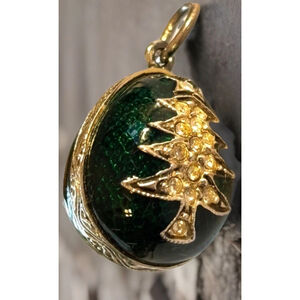 Vintage Christmas TREE Enamel Egg Guilloche Pendant Sterling Silver Gold Russian